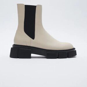 Zara Lug Sole Low Heel Leather Ankle Boots